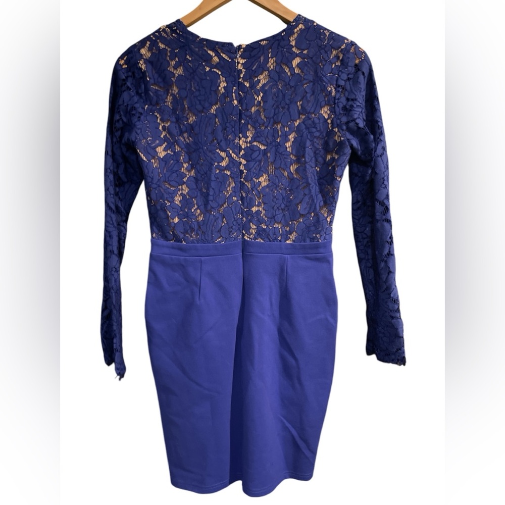 LuLu's Royal Blue Lace Bodycon Dress Size M – Long Sleeve Cocktail Party Dress - Picture 6 of 8